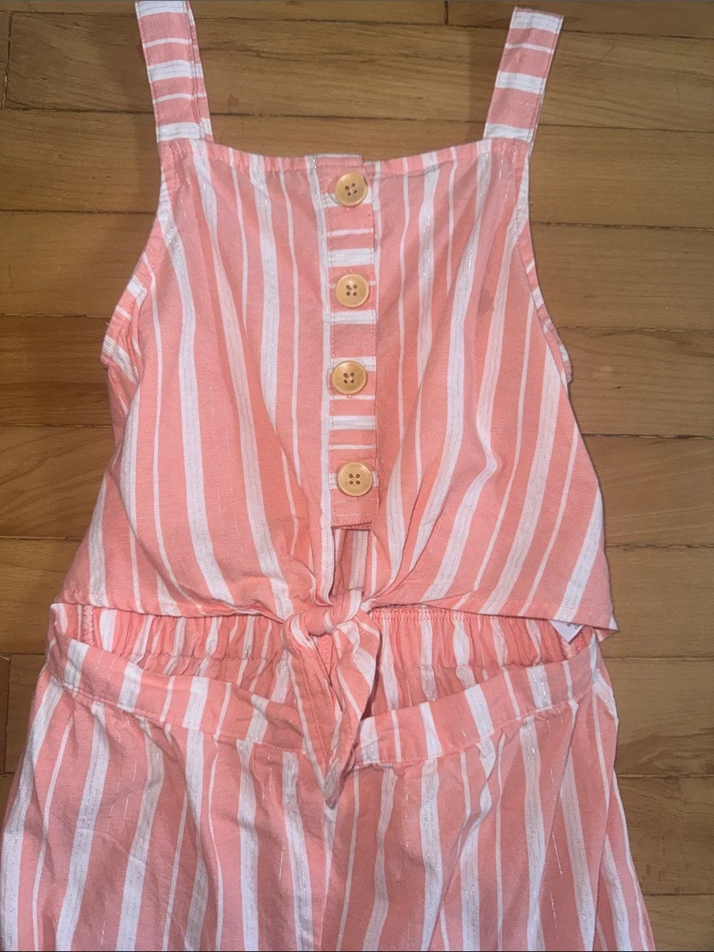 Girls Pink and White Striped One-Piece Jumpsuit Size 10